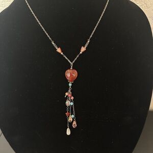Artisan Beaded Lariat Necklace Beaded Heart With Other Stones